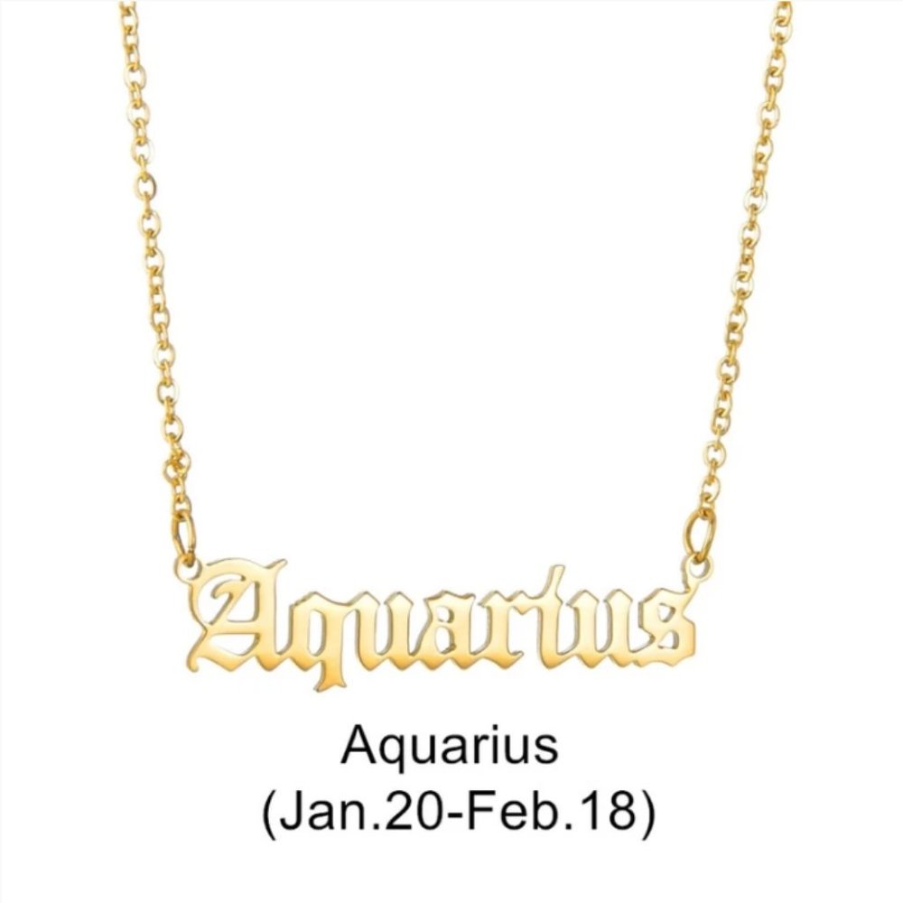 Aquarius Zodiac in Old English Font Astrology Star Sign Pendant Necklace